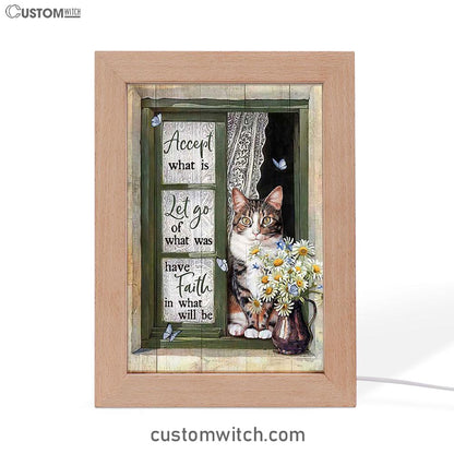Accept What Is Let Go Frame Lamp - Angry Cat Daisy Vase Green Window Frame Lamp Art - Christian Night Light