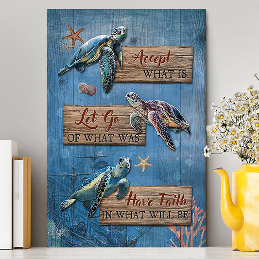 Accept What Is Let Go Sea Turtle Starfish Canvas Art - Bible Verse Wall Art - Christian Inspirational Wall Decor