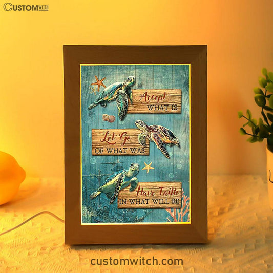 Accept What Is Let Go Sea Turtle Starfish Frame Lamp Art - Bible Verse Art - Christian Inspirational Decor