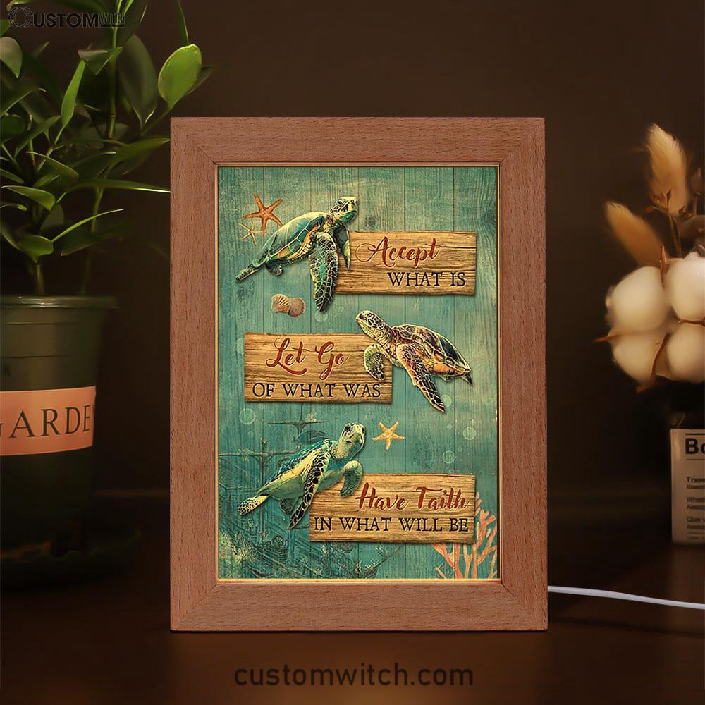 Accept What Is Let Go Sea Turtle Starfish Frame Lamp Art - Bible Verse Art - Christian Inspirational Decor
