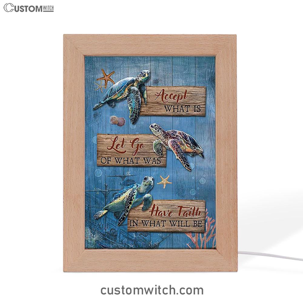 Accept What Is Let Go Sea Turtle Starfish Frame Lamp Art - Bible Verse Art - Christian Inspirational Decor