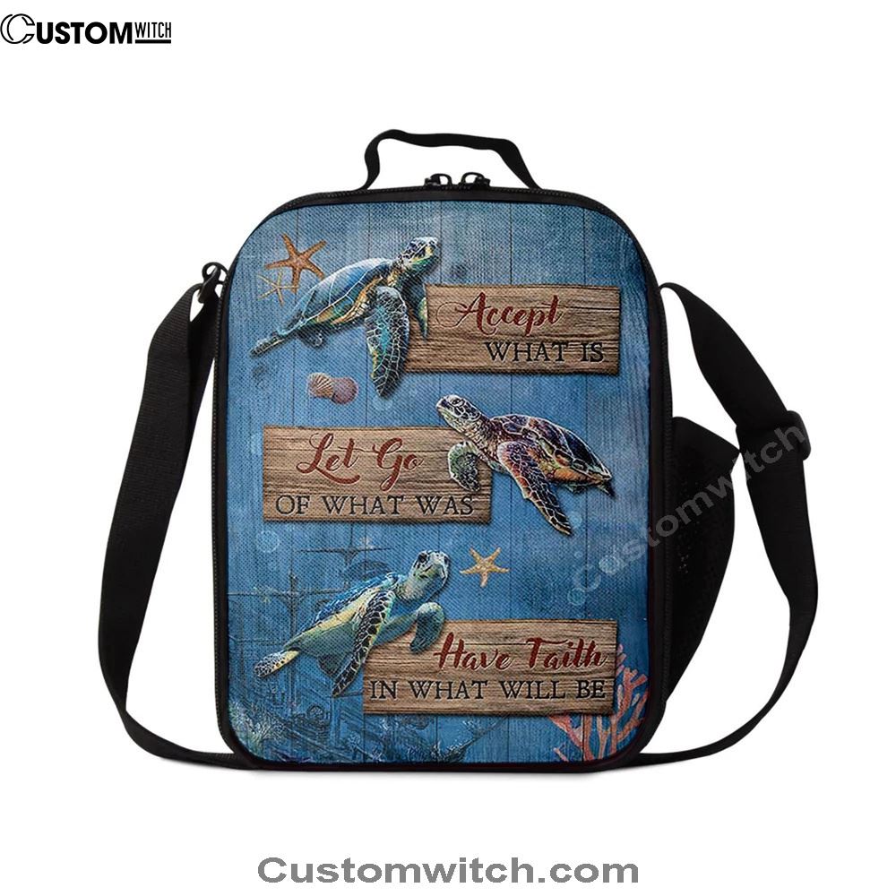 Accept What Is Let Go Sea Turtle Starfish Lunch Bag, Christian Lunch Bag For School, Picnic, Religious Lunch Bag
