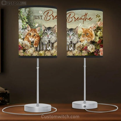Adorable Cat, Stunning Flower Garden, Just Breathe Table Lamb