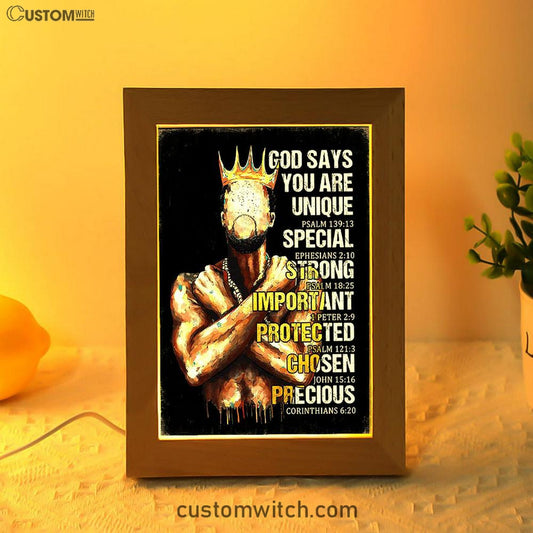 African American God Says You Are Frame Lamp Art - Christian Night Light Decor