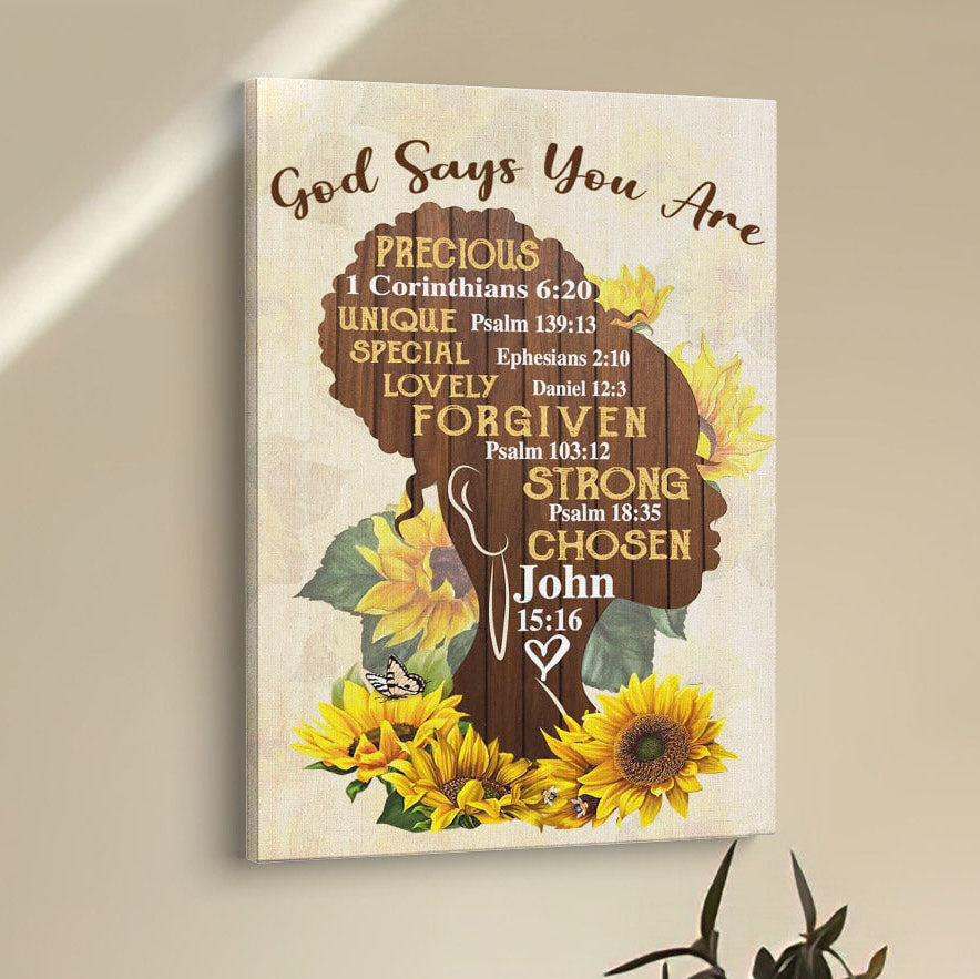 African American God Says You Are Sunflower Canvas Prints - Bible Verse Wall Decor - Scripture Wall Art