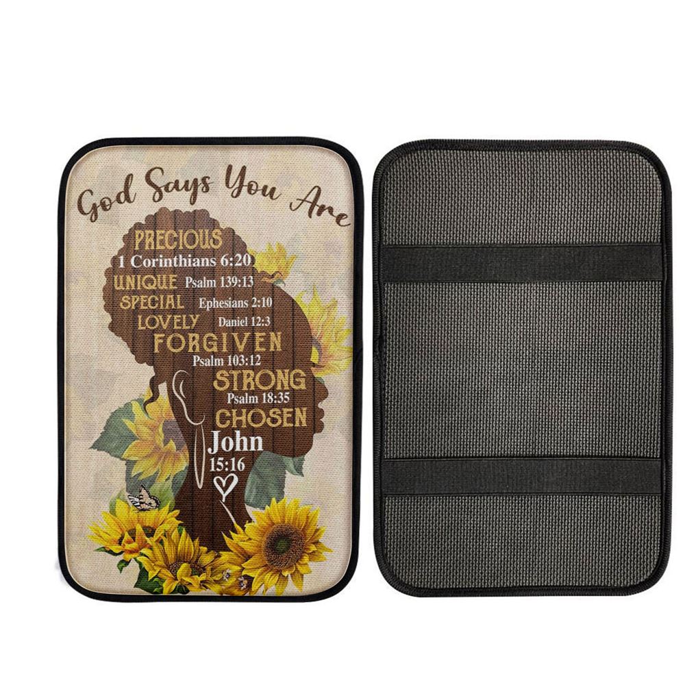 African American God Says You Are Sunflower Car Center Console Cover, Christian Auto Armrest Cover
