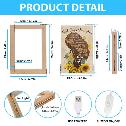 African American God Says You Are Sunflower Frame Lamp Prints - Bible Verse Decor - Scripture Art