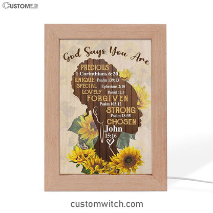 African American God Says You Are Sunflower Frame Lamp Prints - Bible Verse Decor - Scripture Art