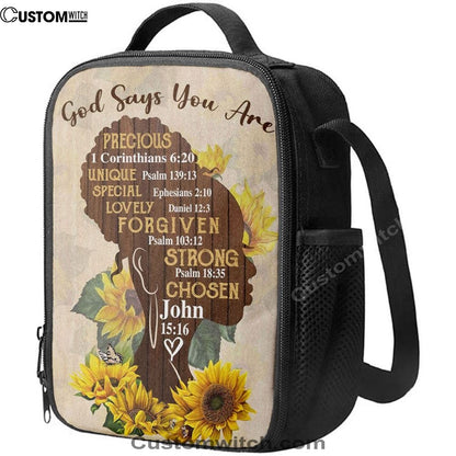 African American God Says You Are Sunflower Lunch Bag, Christian Lunch Bag For School, Picnic, Religious Lunch Bag