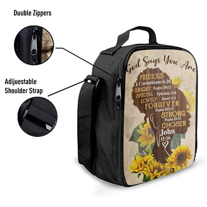 African American God Says You Are Sunflower Lunch Bag, Christian Lunch Bag For School, Picnic, Religious Lunch Bag