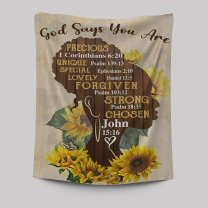 African American God Says You Are Sunflower Tapestry Prints - Bible Verse Wall Decor - Scripture Wall Art