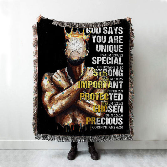 African American God Says You Are Woven Throw Blanket - Christian Woven Throw Blanket Decor