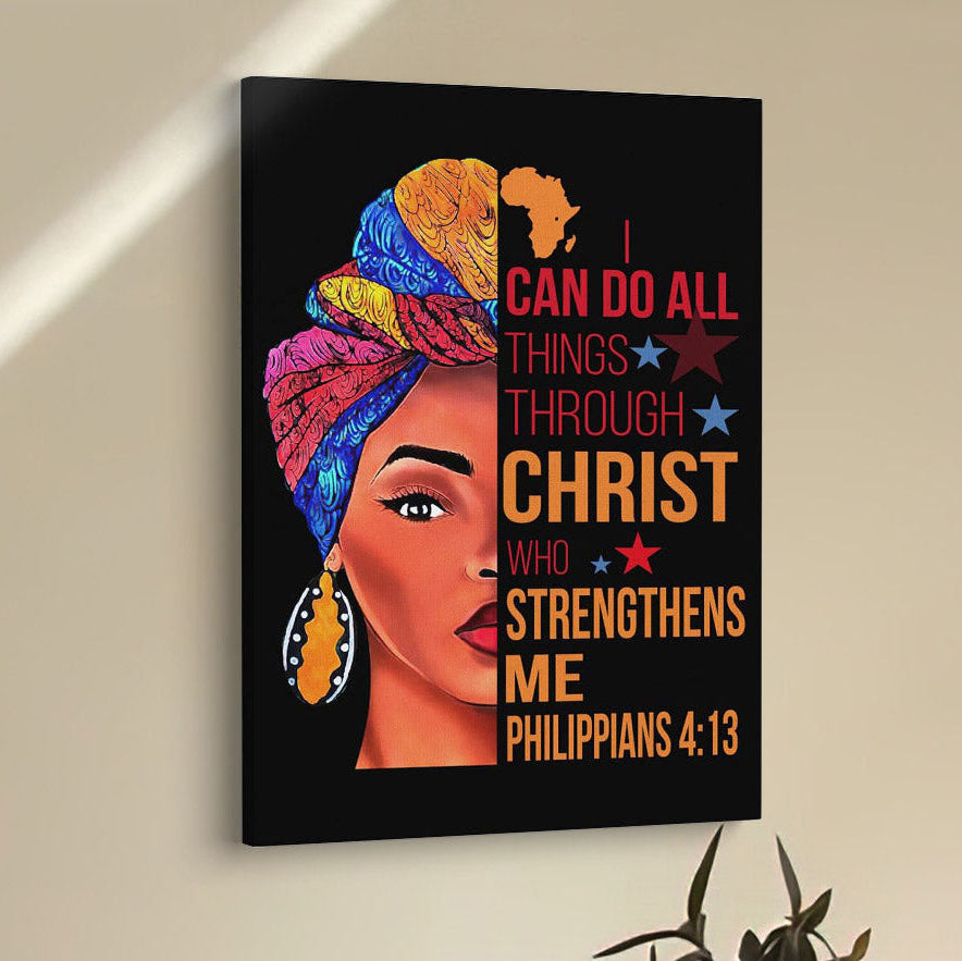 African American I Can Do All Things Through Christ Canvas Prints - Bible Verse Wall Decor - Scripture Wall Art