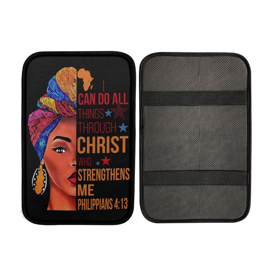 African American I Can Do All Things Through Christ Car Center Console Cover, Christian Auto Armrest Cover