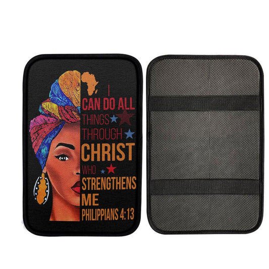 African American I Can Do All Things Through Christ Car Center Console Cover, Christian Auto Armrest Cover