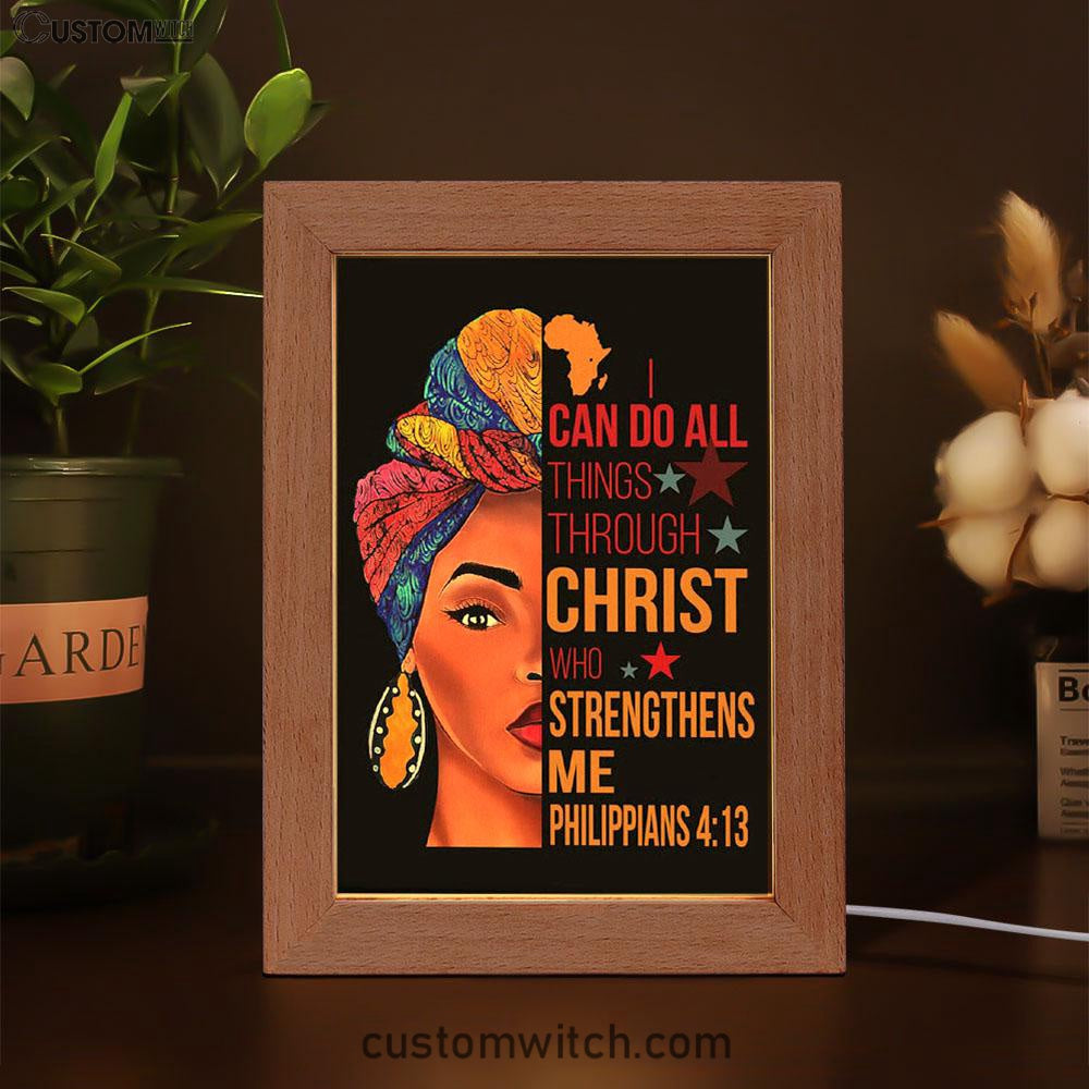 African American I Can Do All Things Through Christ Frame Lamp Prints - Bible Verse Decor - Scripture Art