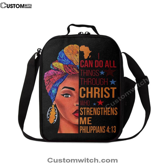 African American I Can Do All Things Through Christ Lunch Bag, Christian Lunch Bag For School, Picnic, Religious Lunch Bag