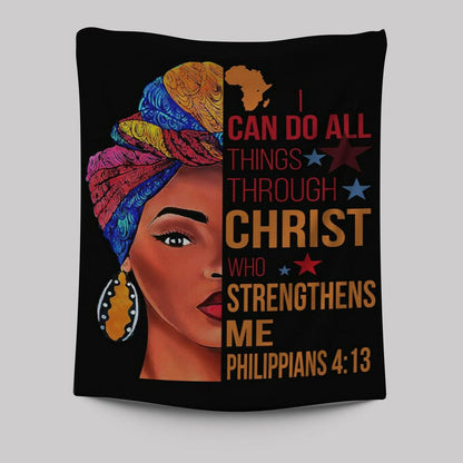 African American I Can Do All Things Through Christ Tapestry Prints - Bible Verse Wall Decor - Scripture Wall Art