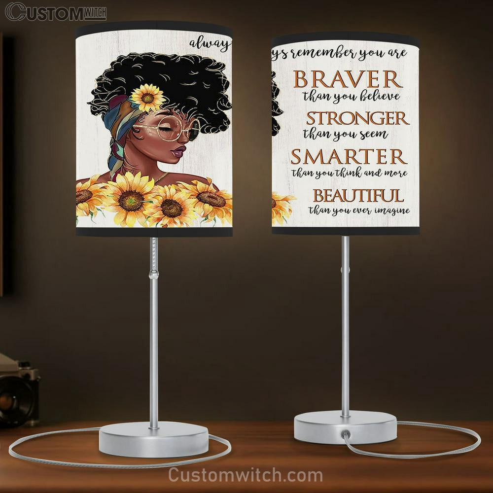 African American Sunflower Table Lamb Gift - Always Remember You Are Braver Than You Believe - Gift For African American Women, Girls