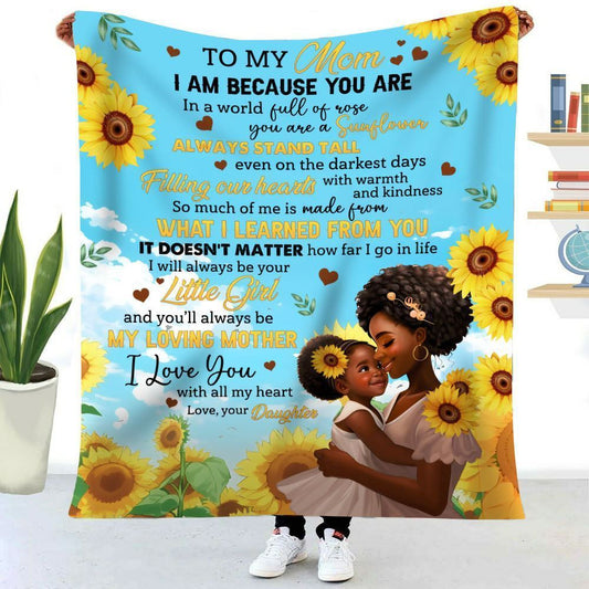 African American Sunflower I Love You With All My Heart Mom Blanket From Daughter, Birthday Gift