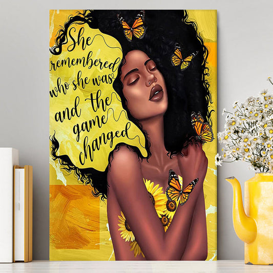 African American Woman Black Canvas Art - She Remembered Who She Was And The Game Changed Wall Decor -Encouragement Gifts For Women