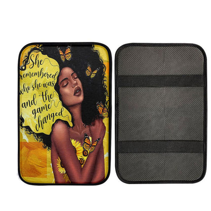 African American Woman Black Car Center Console Cover - She Remembered Who She Was And The Game Changed Car Armrest Pad
