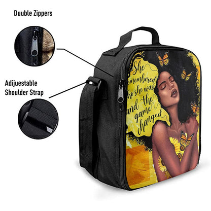 African American Woman Black Lunch Bag, Christian Lunch Bag For School, Picnic, Religious Lunch Bag