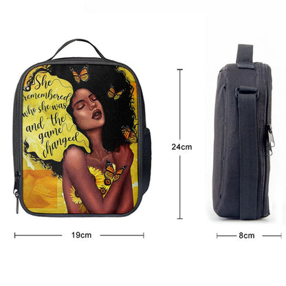 African American Woman Black Lunch Bag, Christian Lunch Bag For School, Picnic, Religious Lunch Bag