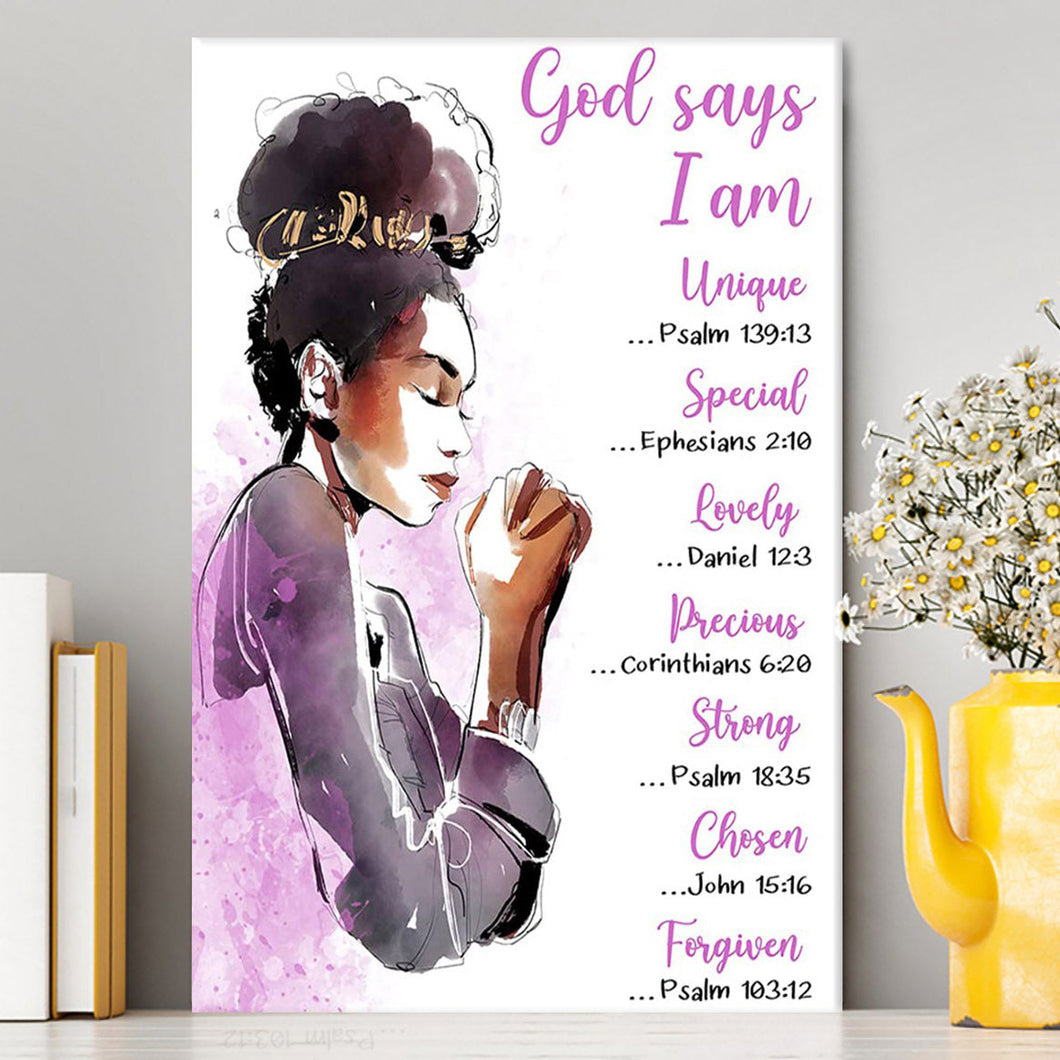 African American Women God Says I Am Canvas Prints - Motivational Wall Art For Black Girls Teens
