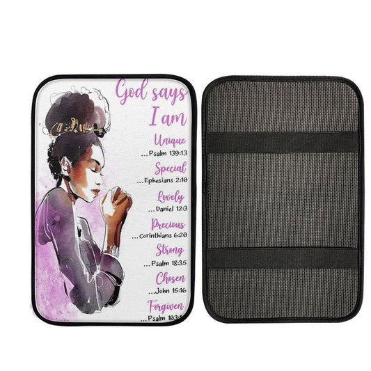 African American Women God Says I Am Car Center Console Cover - Motivational Car Armrest Pad For Black Girls Teens