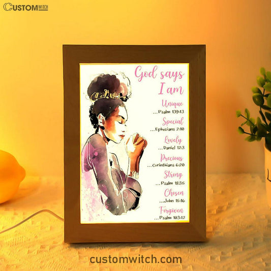 African American Women God Says I Am Frame Lamp Prints - Motivational Art For Black Girls Teens