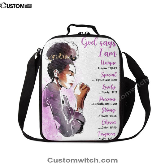 African American Women God Says I Am Lunch Bag, Christian Lunch Bag For School, Picnic, Religious Lunch Bag