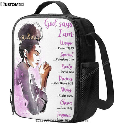 African American Women God Says I Am Lunch Bag, Christian Lunch Bag For School, Picnic, Religious Lunch Bag