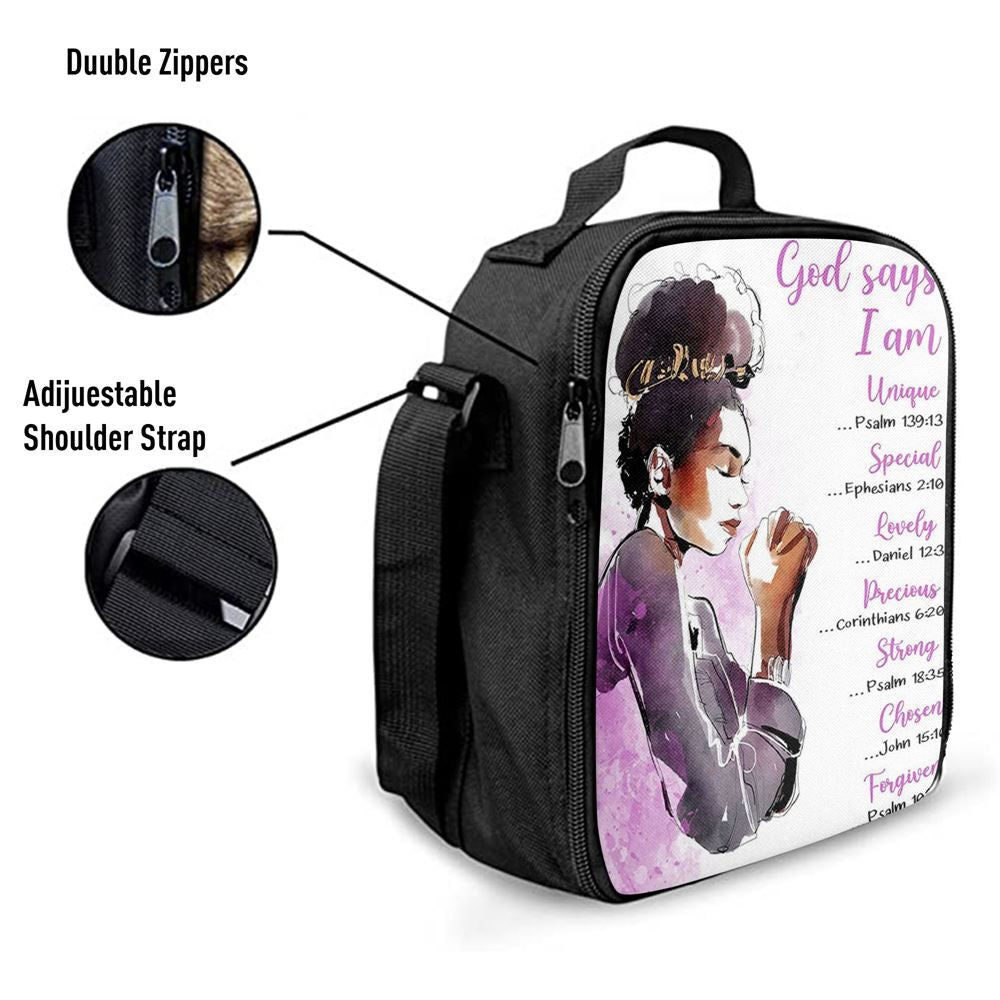 African American Women God Says I Am Lunch Bag, Christian Lunch Bag For School, Picnic, Religious Lunch Bag