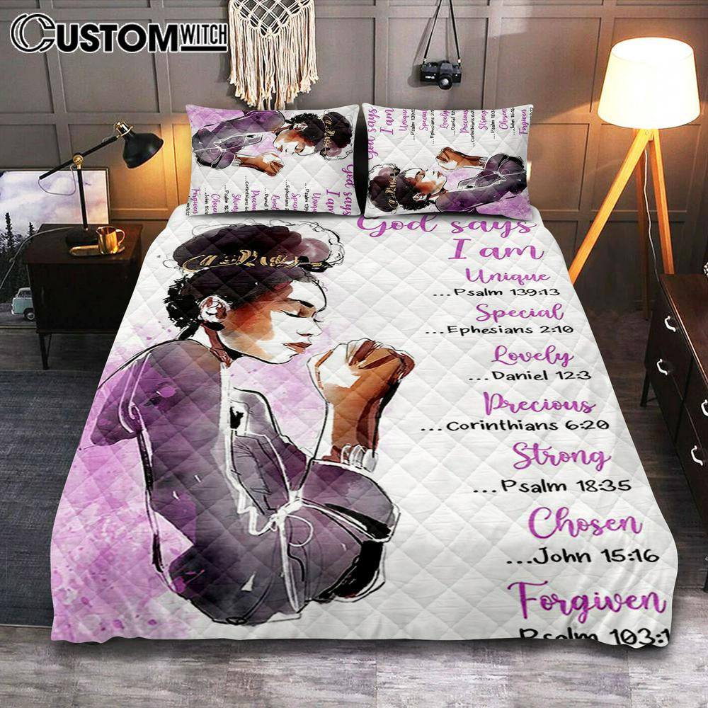 African American Women God Says I Am Quilt Bedding Set Prints - Motivational Bedroom For Black Girls Teens