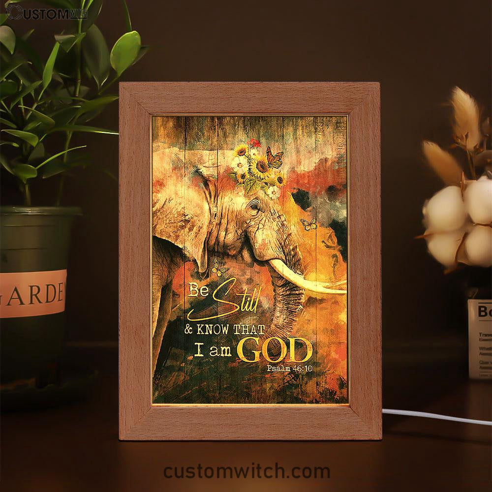 African Elephant Sunflower Be Still And Know That I Am God Frame Lamp Art - Christian Night Light - Bible Verse Wooden Lamp