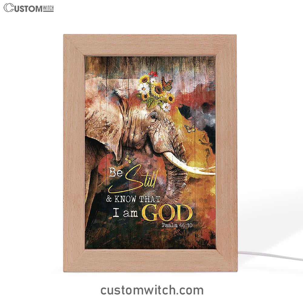 African Elephant Sunflower Be Still And Know That I Am God Frame Lamp Art - Christian Night Light - Bible Verse Wooden Lamp