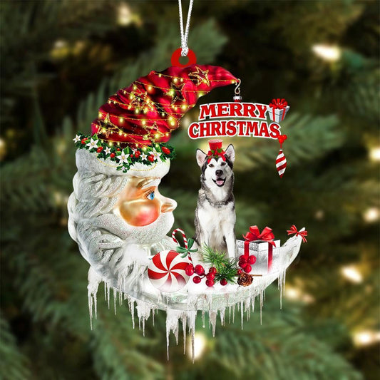 Alaskan Malamute On The Moon Merry Christmas Hanging Ornament, Christmas Gift, Christmas Tree Decorations, Christmas Ornament 2023