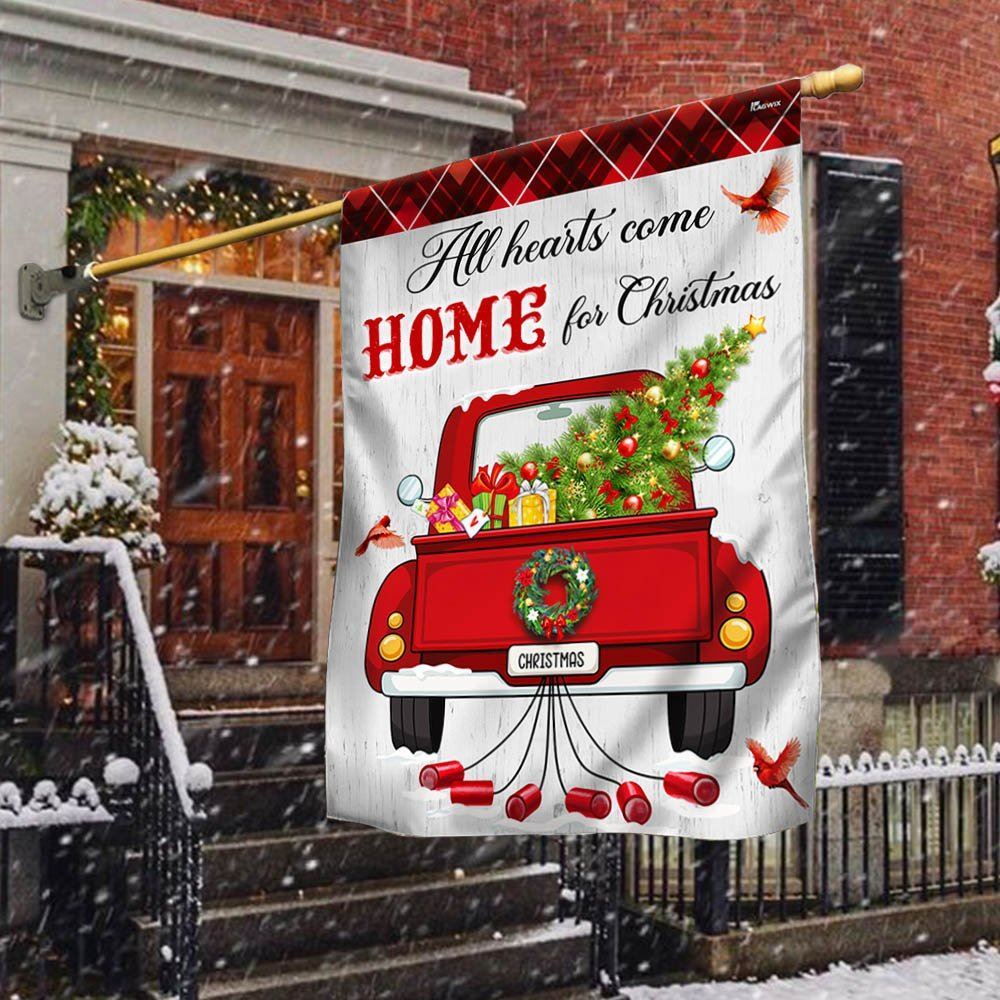 All Hearts Come Home For Christmas Red  Truck Flag, Christmas Garden Flag, Home Decor Accessories, Christmas Outdoor Decor Ideas
