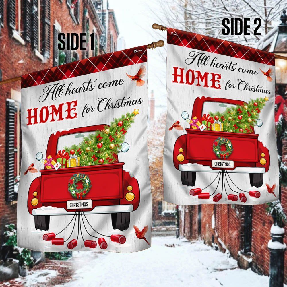 All Hearts Come Home For Christmas Red  Truck Flag, Christmas Garden Flag, Home Decor Accessories, Christmas Outdoor Decor Ideas