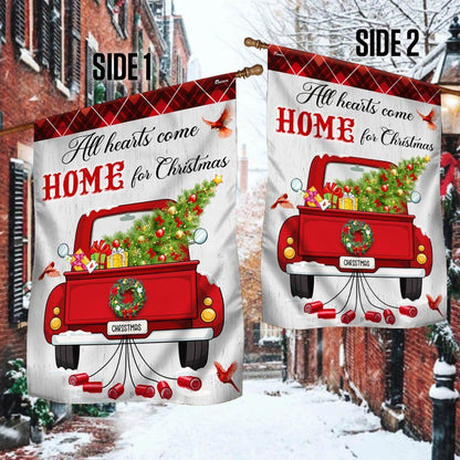 All Hearts Come Home For Christmas Red  Truck Flag, Christmas Garden Flag, Home Decor Accessories, Christmas Outdoor Decor Ideas