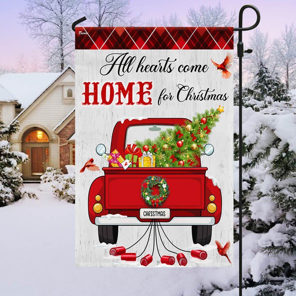 All Hearts Come Home For Christmas Red  Truck Flag, Christmas Garden Flag, Home Decor Accessories, Christmas Outdoor Decor Ideas