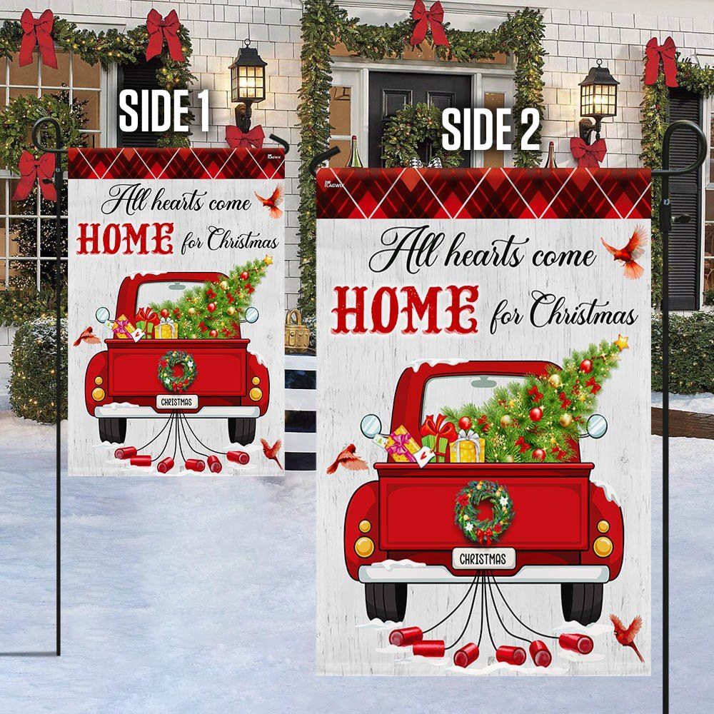 All Hearts Come Home For Christmas Red  Truck Flag, Christmas Garden Flag, Home Decor Accessories, Christmas Outdoor Decor Ideas