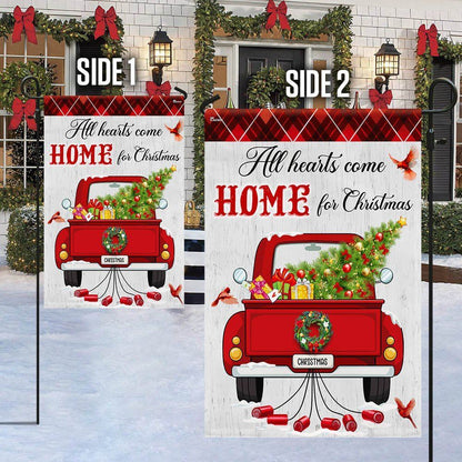 All Hearts Come Home For Christmas Red  Truck Flag, Christmas Garden Flag, Home Decor Accessories, Christmas Outdoor Decor Ideas