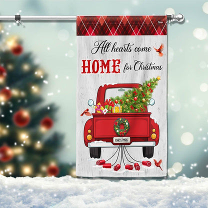 All Hearts Come Home For Christmas Red  Truck Flag, Christmas Garden Flag, Home Decor Accessories, Christmas Outdoor Decor Ideas