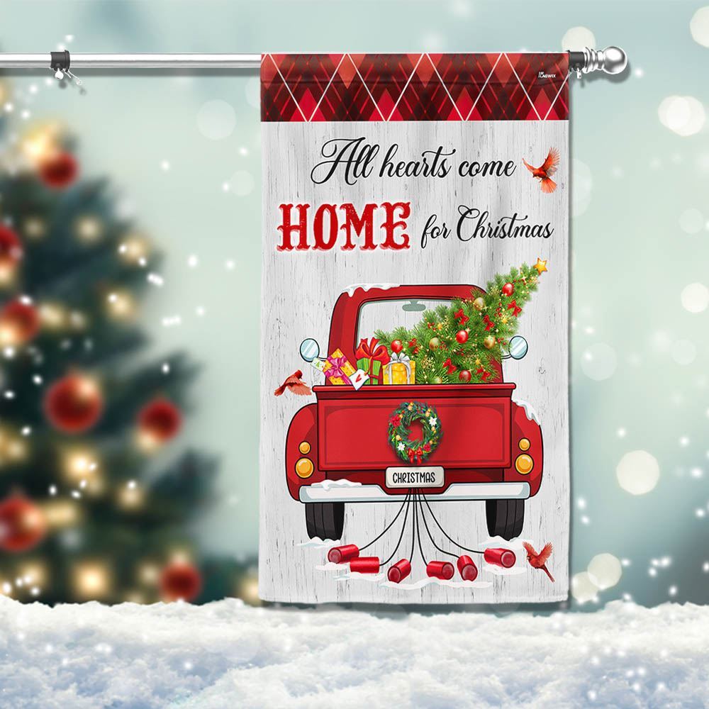 All Hearts Come Home For Christmas Red  Truck Flag, Christmas Garden Flag, Home Decor Accessories, Christmas Outdoor Decor Ideas