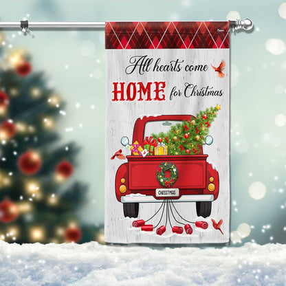 All Hearts Come Home For Christmas Red  Truck Flag, Christmas Garden Flag, Home Decor Accessories, Christmas Outdoor Decor Ideas