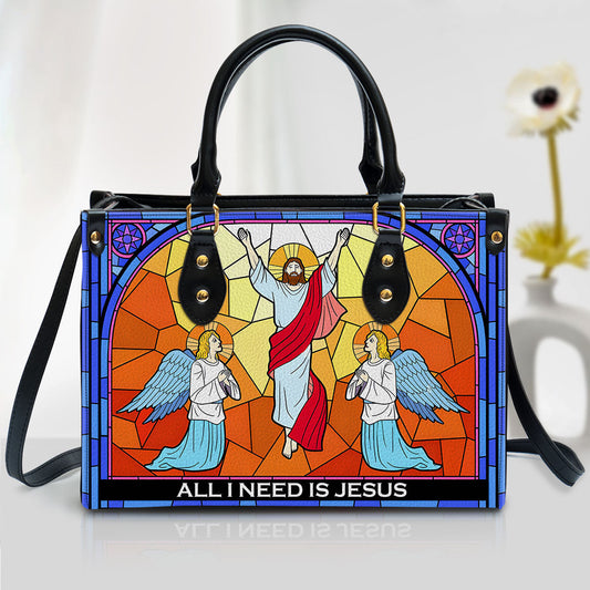 All I Need Is Jesus Christian Inspirational Zippered Leather Handbag With Handle, Gifts For Women Of God