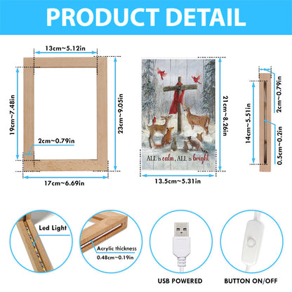 All Is Calm All Is Bright Animal Wooden Cross Frame Lamp Art - Christian Night Light - Bible Verse Wooden Lamp