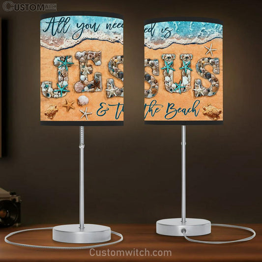 All You Need Is Jesus And The Beach Large Table Lamb Art - Christian Lamb Gift Home Decor - Religious Table Lamb Prints